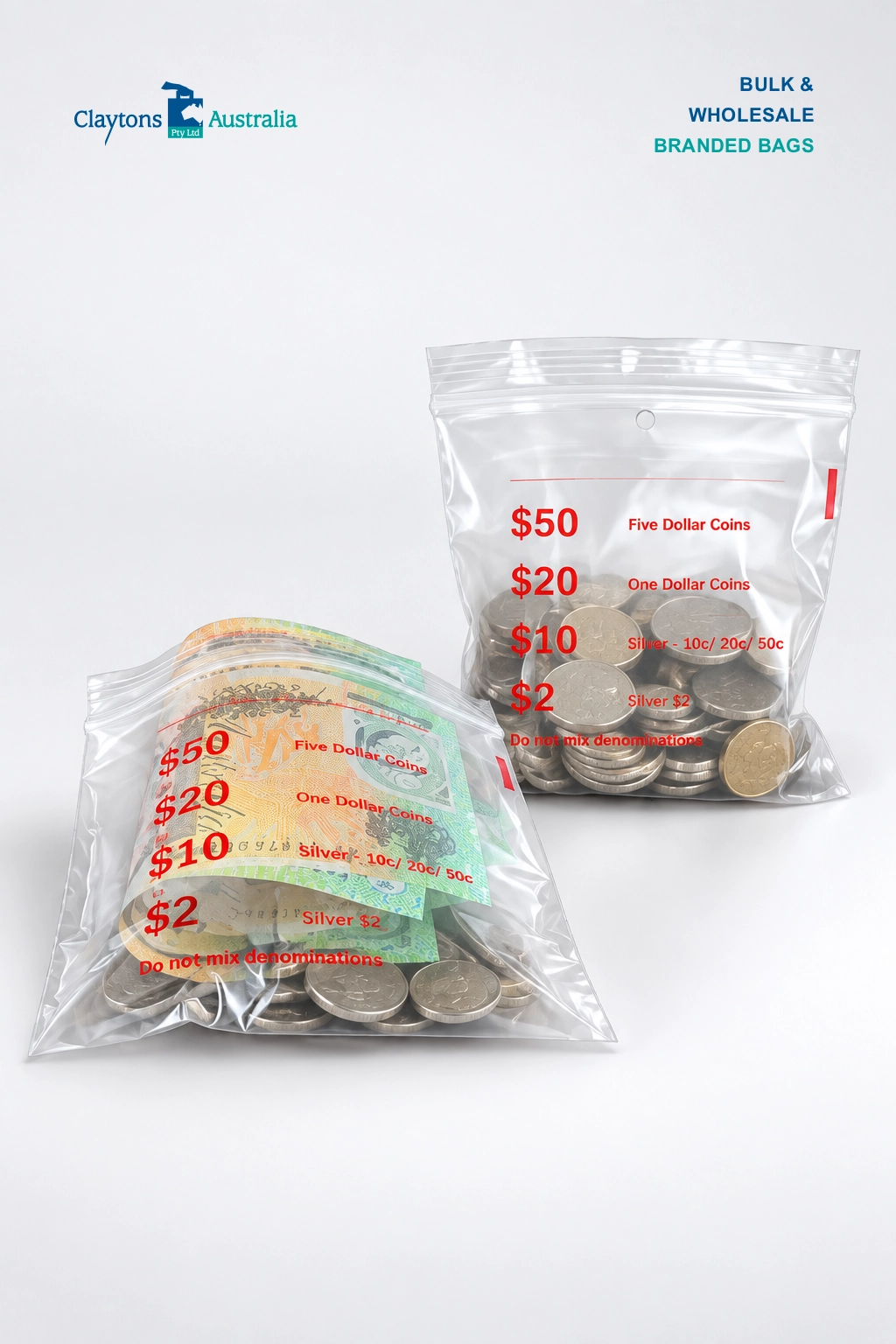 Plastic Money Bags <br>For Coins, Notes & Cash Handling